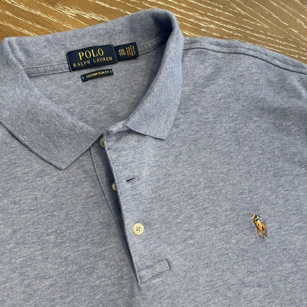 Polo Ralph Lauren Men Custom Slim Fit Short Sleeve Blue Heather 2XL XXL EXCELLEN